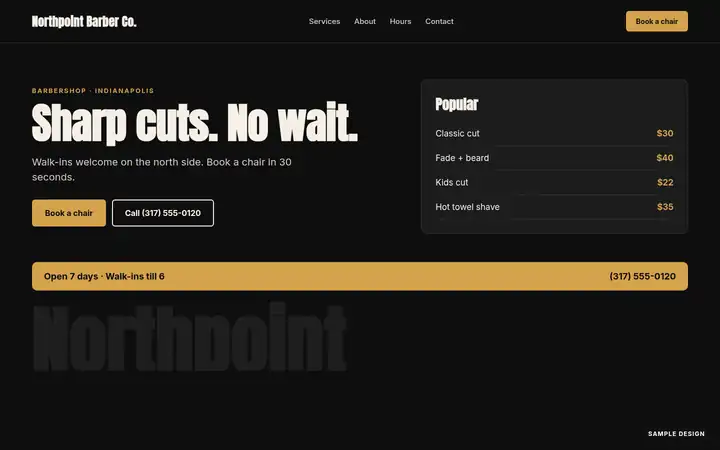 Northpoint Barber Co. website on a laptop