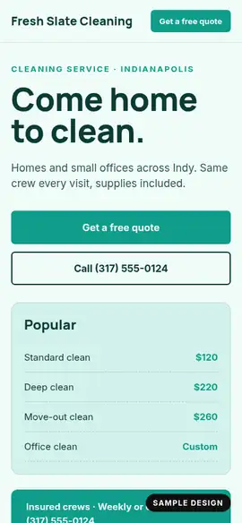 Fresh Slate Cleaning website on a phone