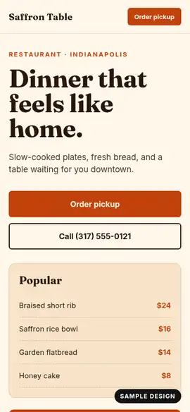Saffron Table website on a phone